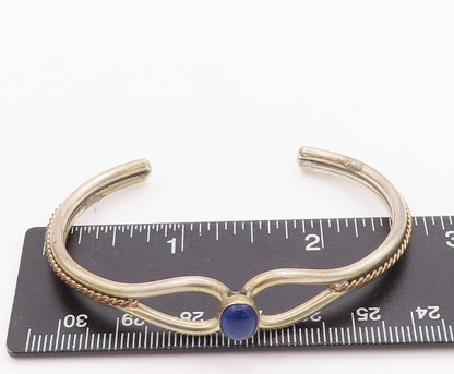 925 Sterling Silver Vintage Bracelet Twisted Rope Cutout Lapis Lazuli  BT10311