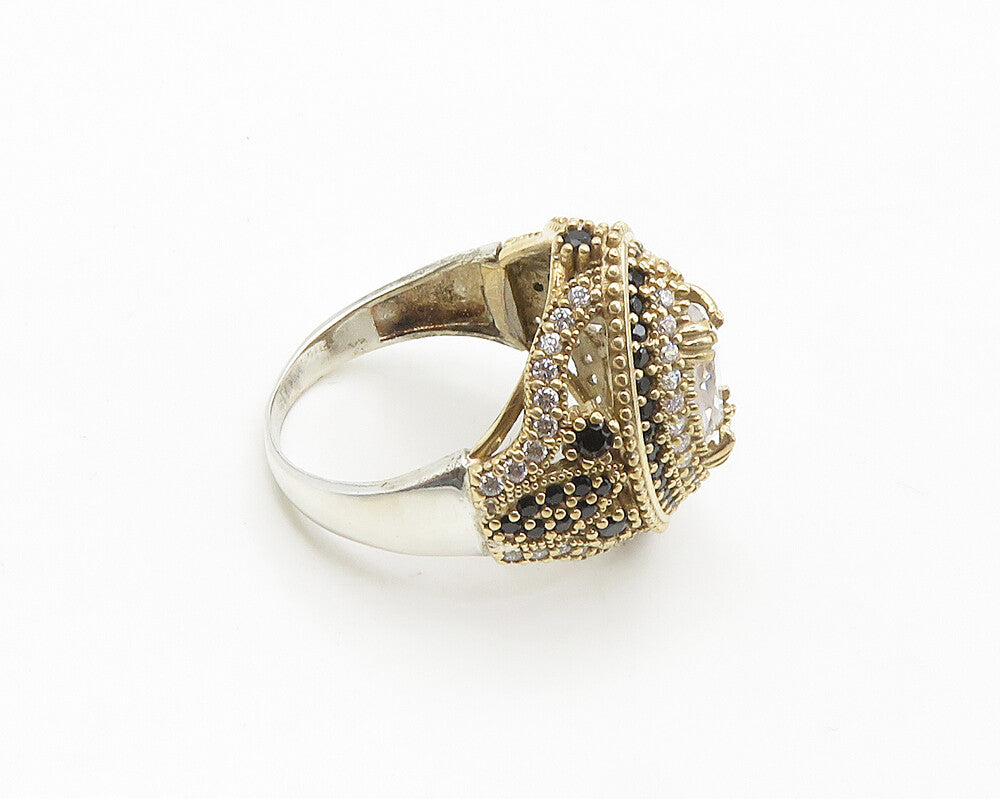 925 Sterling Silver  Cubic Zirconia & Hematite Cocktail Ring Sz 10.5  RG18124