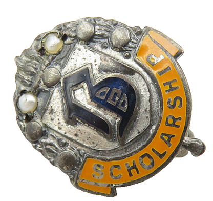 925 Sterling Silver  Vintage Petite Enamel Scholarship Brooch Pin  BP4202
