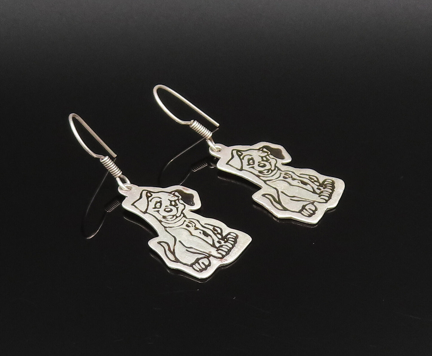 MEXICO 925 Silver  Vintage Engraved Disney 101 Dalmatian Dog Earrings  EG12100