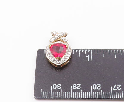 925 Sterling Silver  Vintage Pink Topaz Shiny Two Tone Pendant  PT16546