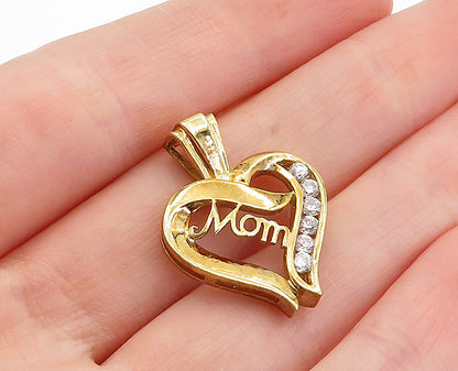 925 Sterling Silver  Cubic Zirconia Gold Plated Mom Love Heart Pendant  PT3055