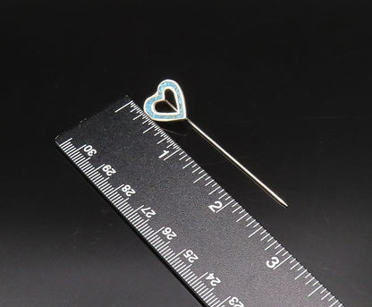 SOUTHWESTERN 925 Silver Vintage Crushed Turquoise Love Heart Lapel Pin TR3467