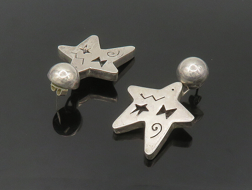 MEXICO 925 Sterling Silver  Vintage Cutout Star Dangle Earrings  EG11557