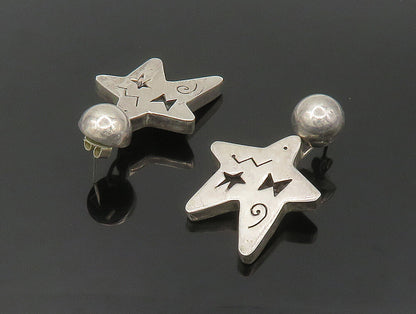 MEXICO 925 Sterling Silver  Vintage Cutout Star Dangle Earrings  EG11557