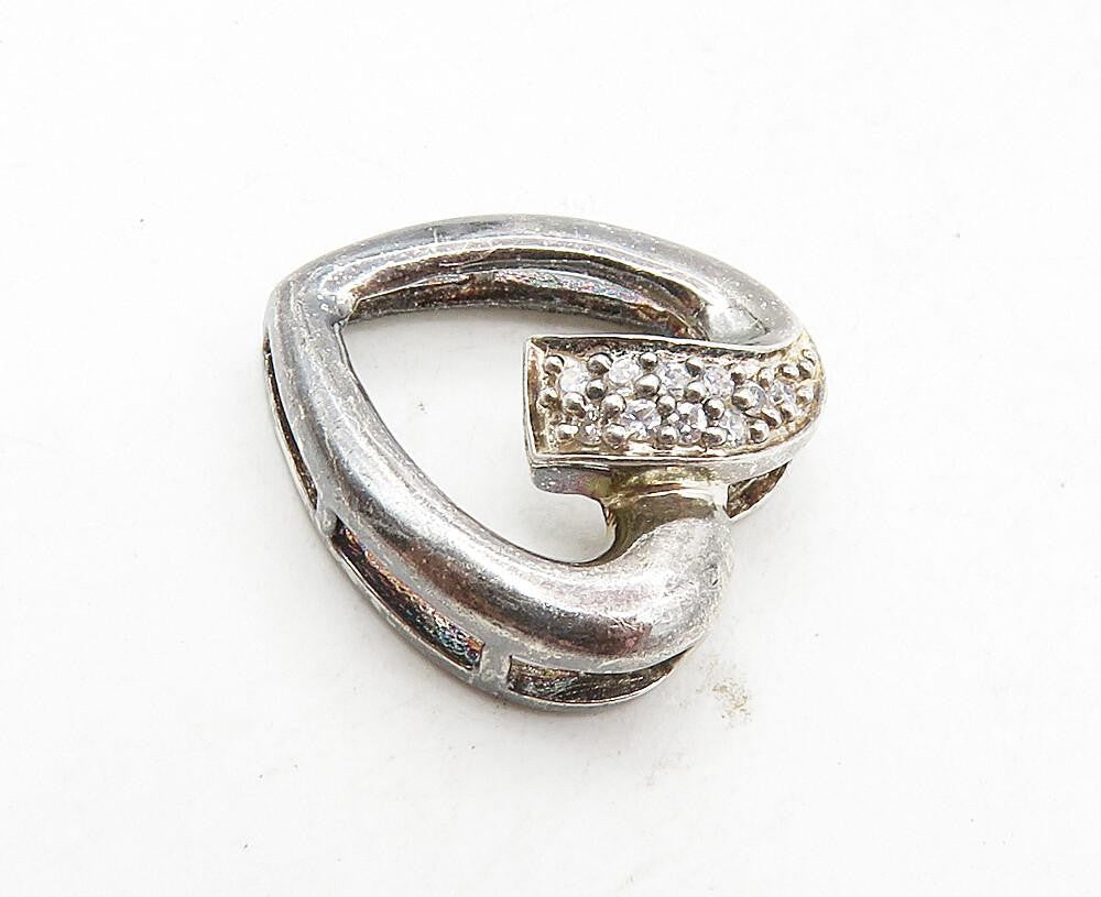 925 Sterling Silver  Vintage Topaz Petite Open Love Heart Pendant  PT7070