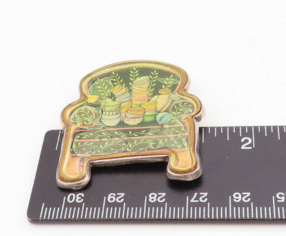 925 Sterling Silver Vintage Brooch Pin MEINK Enameled Cutout Chair  BP11455