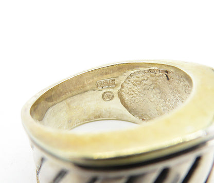 925 Sterling Silver  Vintage Two Tone Slanted Design Band Ring Sz 6.5  RG6821