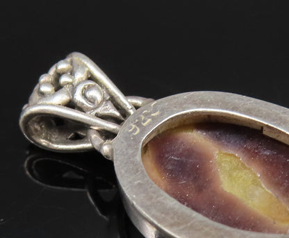 925 Silver  Vintage Cabochon Mother Of Pearl Detailed Bail Pendant  PT21455