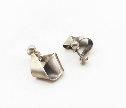 NAPIER 925 Sterling Silver  Vintage Flower Ribbon Non Pierce Earrings  EG4806