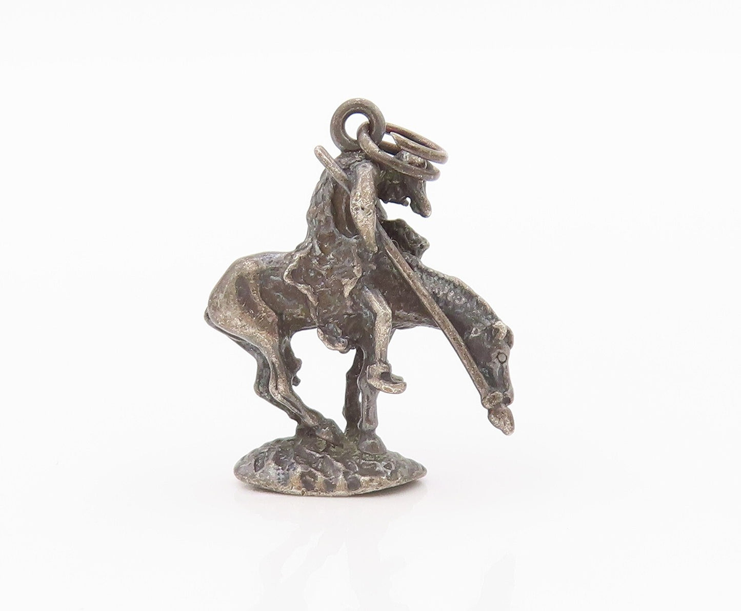 925 Sterling Silver Vintage Pendant Dark Tone Wounded Solder On Horse  PT23930