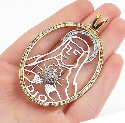 MEXICO 925 Sterling Silver  Vintage Cubic Zirconia Virgin Mary Pendant  PT4474