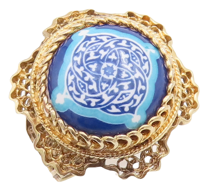 925 Sterling Silver Vintage Ring Gold Plated Enameled Floral Carved Sz 6 RG28865
