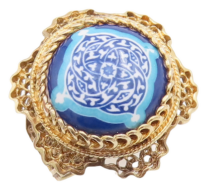 925 Sterling Silver Vintage Ring Gold Plated Enameled Floral Carved Sz 6 RG28865