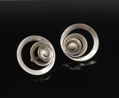 925 Silver  Vintage Graduated Open Circle & Bead Screw Back Earrings  EG11974