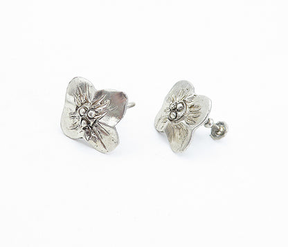 925 Sterling Silver  Vintage Etched Floral Non Pierce Screw Earrings  EG2210