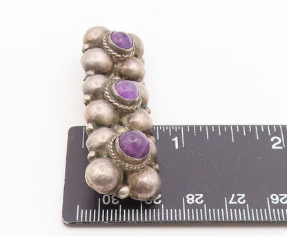 925 Sterling Silver Vintage Brooch Pin Cabochon Amethyst Floral Motif  BP12652