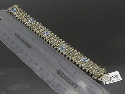 925 Sterling Silver  Topaz & Marcasite Floral Tennis Bracelet  BT1015