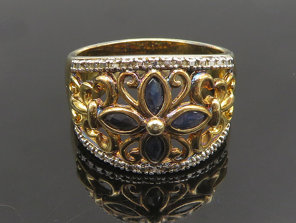 925 Silver  Vintage Two Tone Black Spinel Floral Scroll Ring Sz 10  RG25176