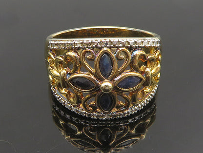 925 Silver  Vintage Two Tone Black Spinel Floral Scroll Ring Sz 10  RG25176