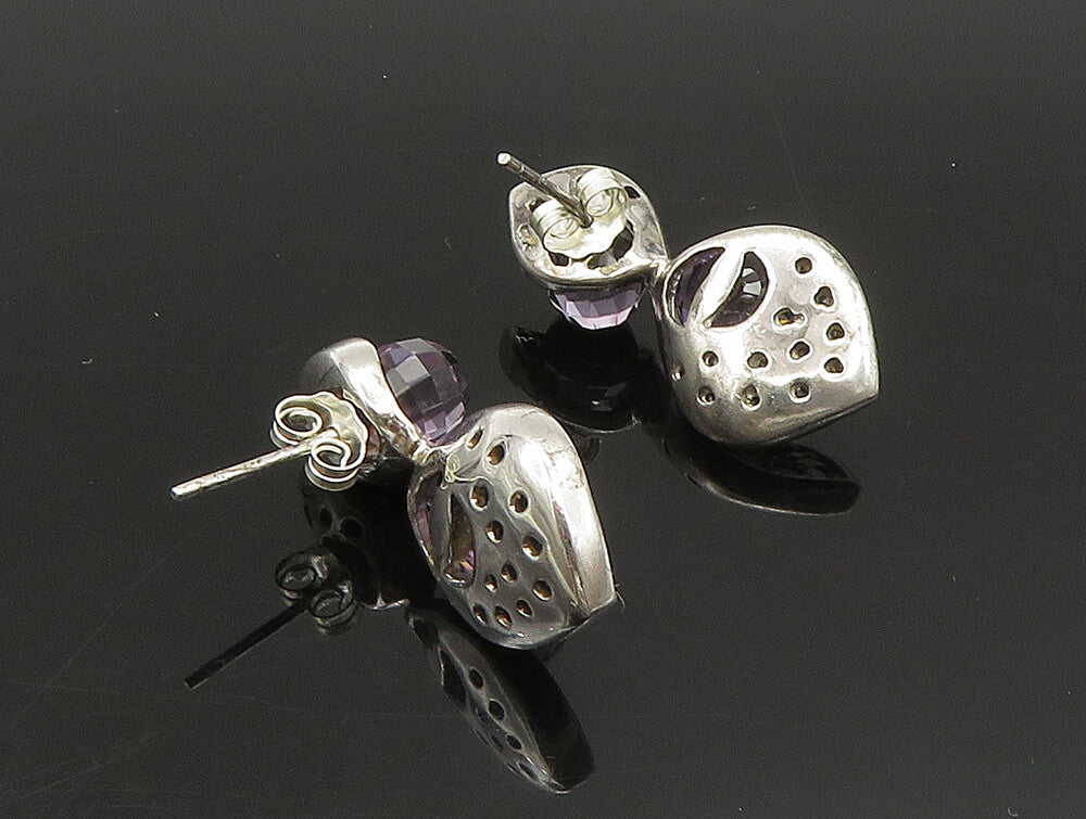 925 Sterling Silver  Vintage Faceted Amethyst & Topaz Twist Earrings  EG11633