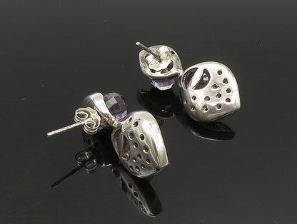 925 Sterling Silver  Vintage Faceted Amethyst & Topaz Twist Earrings  EG11633