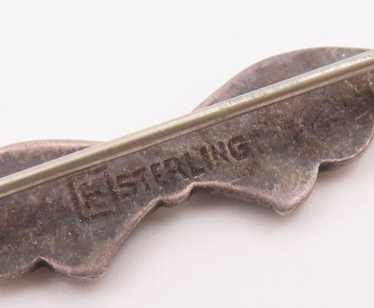 925 Sterling Silver  Vintage Antique Enamel Ribbon Bow Brooch Pin  BP8611