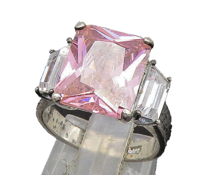 925 Sterling Silver Vintage Pink & White Cubic Zirconia Band Ring Sz 6 RG22289