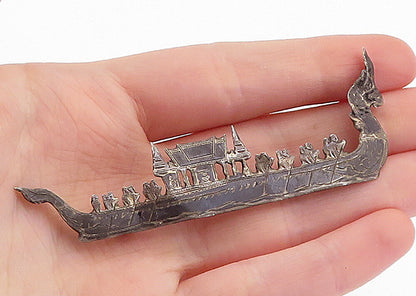 SIAM 925 Sterling Silver  Vintage Antique Niello Temple Brooch Pin  BP2170
