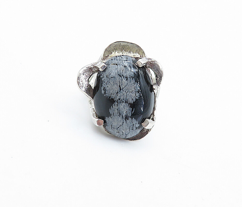 925 Sterling Silver  Vintage Modernist Obsidian Cocktail Ring Sz 6.5  RG6319