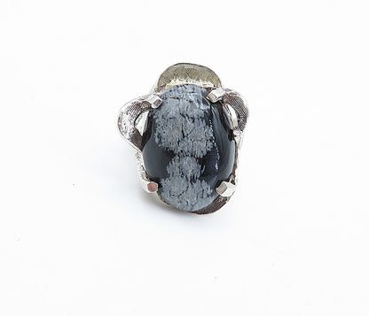 925 Sterling Silver  Vintage Modernist Obsidian Cocktail Ring Sz 6.5  RG6319