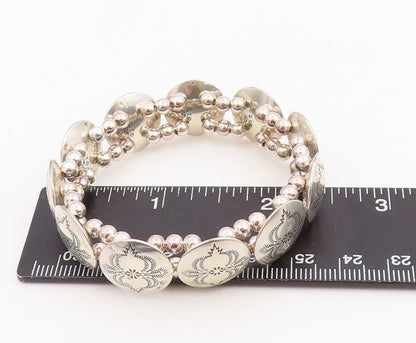 925 Sterling Silver Vintage Bracelet NAVAJO Etched Concho Panel Link  BT11864