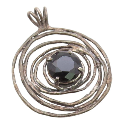 925 Sterling Silver Vintage Pendant ISRAEL Faceted Onyx Spiral Charm  PT26348