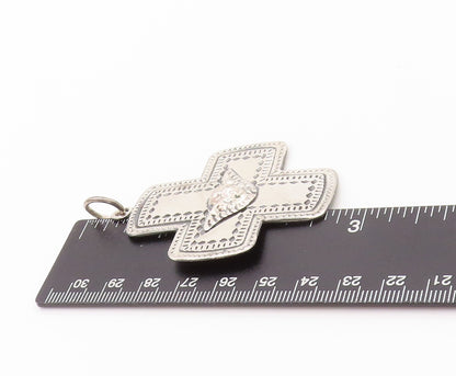 925 Sterling Silver Vintage Pendant MEXICO Four Way Cross Angel Carved  PT23995