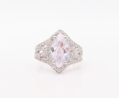 925 Sterling Silver Vintage Ring Designer Marquise Cut CZ Inlay  Sz 7  RG30848
