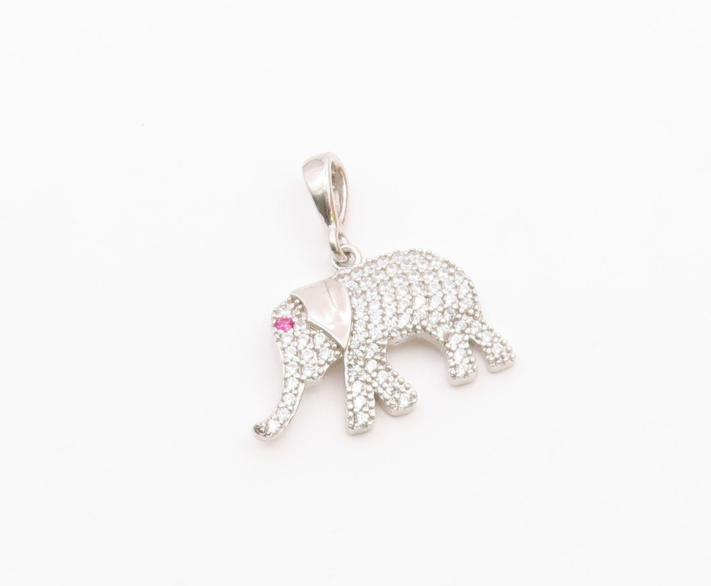 925 Sterling Silver  Vintage Cubic Zirconia Encrusted Elephant Pendant PT16066