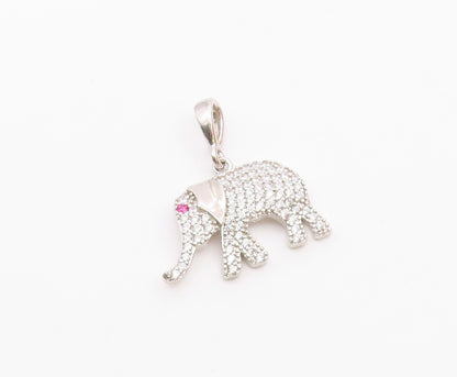 925 Sterling Silver  Vintage Cubic Zirconia Encrusted Elephant Pendant PT16066