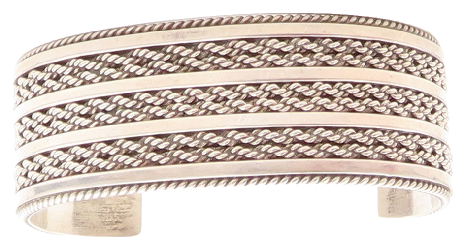 TAHE 925 NAVAJO Sterling Silver  Vintage Shiny Rope Twist Cuff Bracelet BT2204