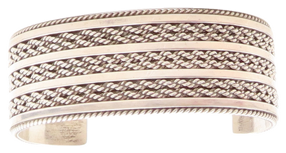 TAHE 925 NAVAJO Sterling Silver  Vintage Shiny Rope Twist Cuff Bracelet BT2204