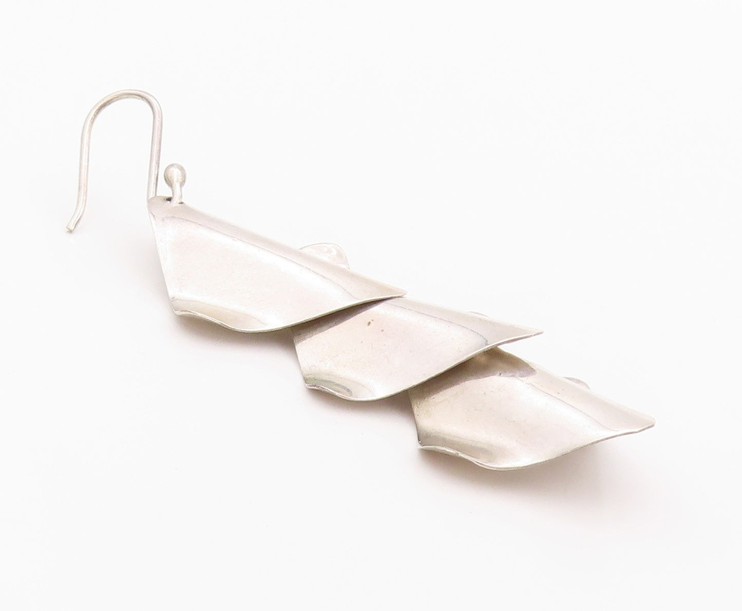 925 Sterling Silver Vintage Earrings MEXICO Wave Effect Drop Squares  EG13480