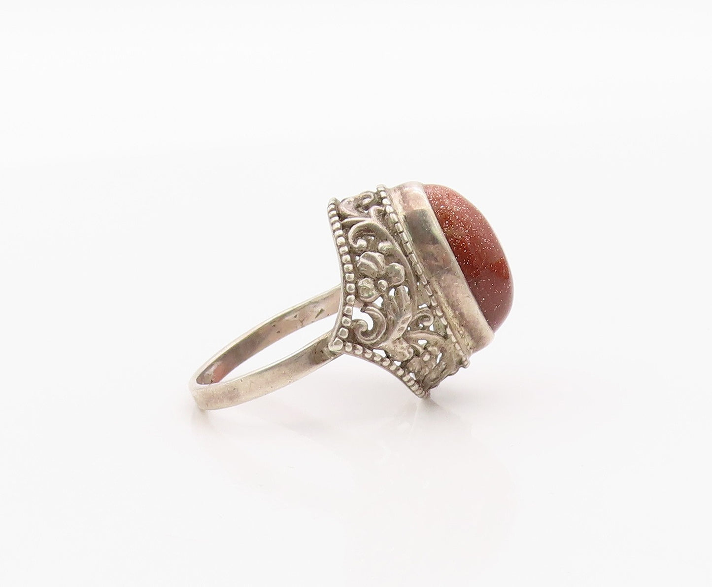 925 Sterling Silver Vintage Ring EAST EUROPE Classic Goldstone Band Sz 8 RG36394