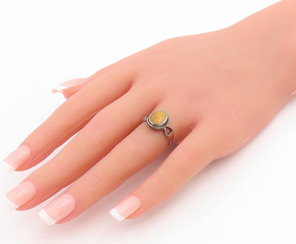 925 Sterling Silver Vintage Ring Tiger's Eye Love Hearts Cut Out  Sz 6  RG33794