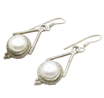 925 Sterling Silver  Vintage Freshwater Pearl Twist Dangle Earrings  EG9672