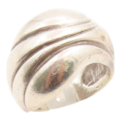 925 Sterling Silver Vintage Ring Modernist Grooved Dome Band  Sz 8  RG36098