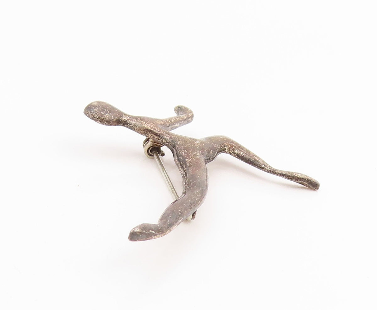 925 Sterling Silver Vintage Brooch Pin Modernist Abstract Dancing Figure BP12499