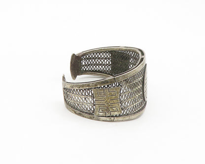 CHINESE 925 Sterling Silver  Vintage Antique Swirl Detail Cuff Bracelet BT7054