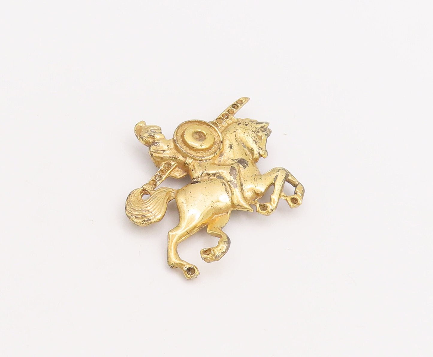 925 Sterling Silver Vintage Brooch Pin Gold Plated Warrior On Horse  BP11079