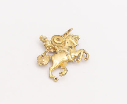 925 Sterling Silver Vintage Brooch Pin Gold Plated Warrior On Horse  BP11079