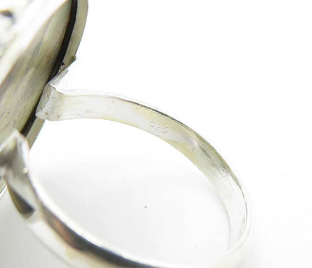 925 Sterling Silver Multi Color Jasper Round Shiny Cocktail Ring Sz 9 RG8000