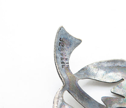 ISRAEL 925 Sterling Silver  Vintage Dark Tone Floral Leaf Brooch Pin  BP1842